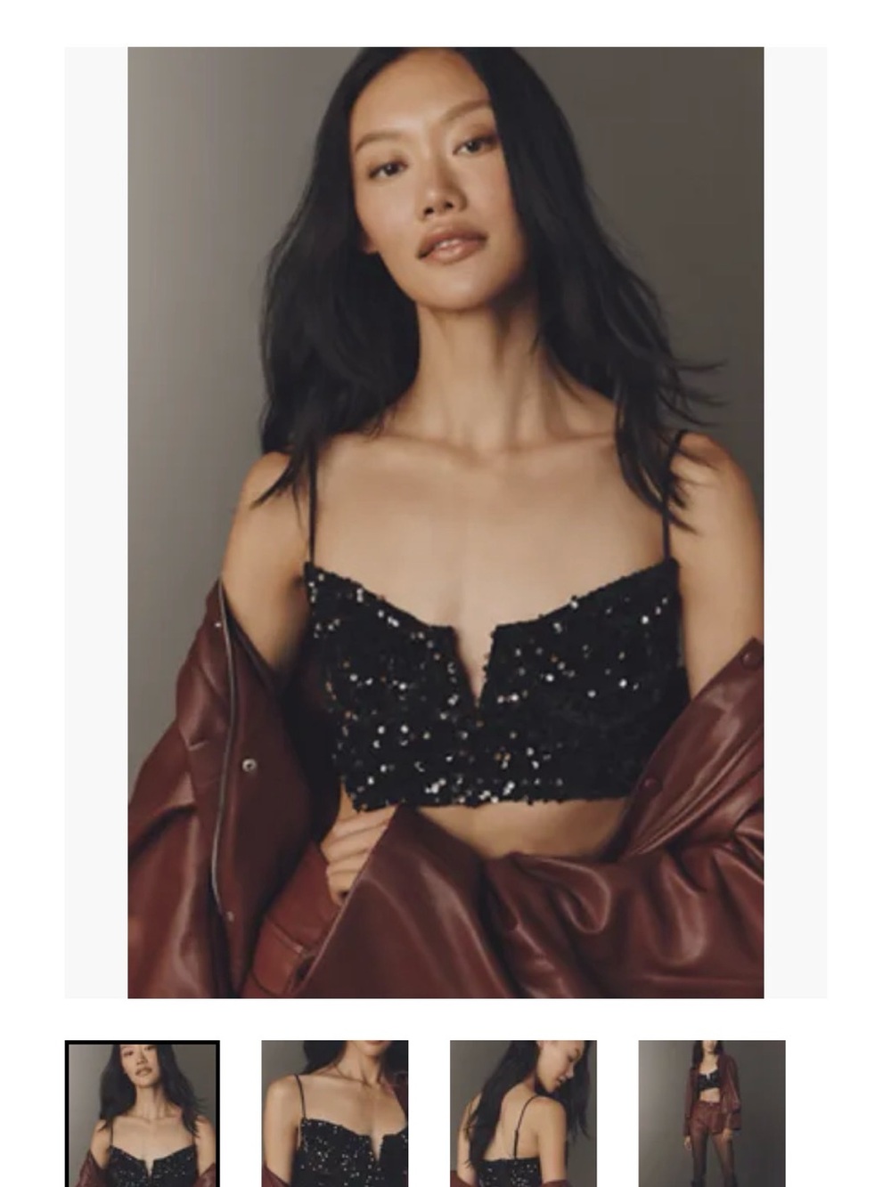Anthropologie Black Sequin Cropped Camisole Top